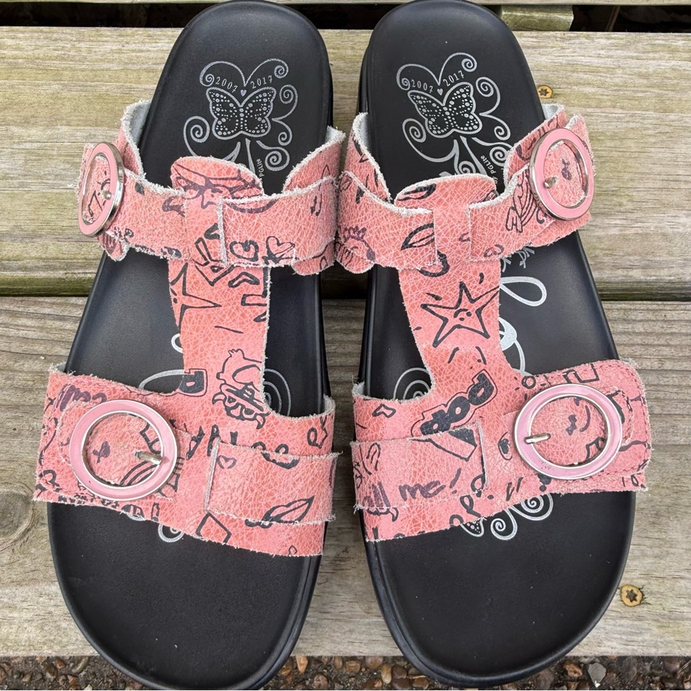 Alegria Pink Platform Sandals Leather Vita Slides Double Strap EU 40 US 9.5 10